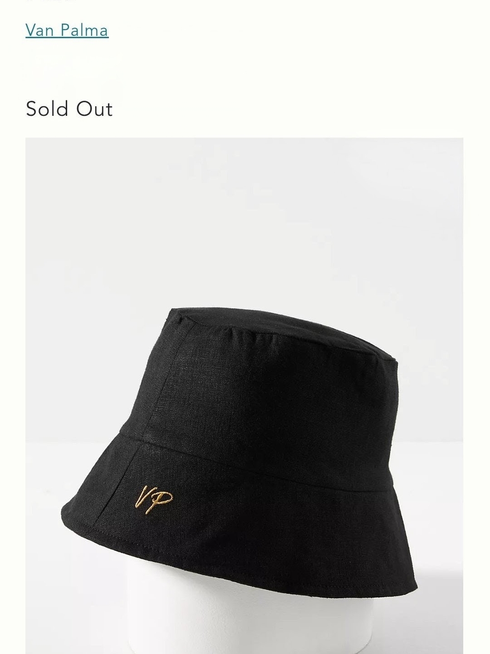 Van Palma Black Linen Bucket Hat with Gold 'VP' Embroidery